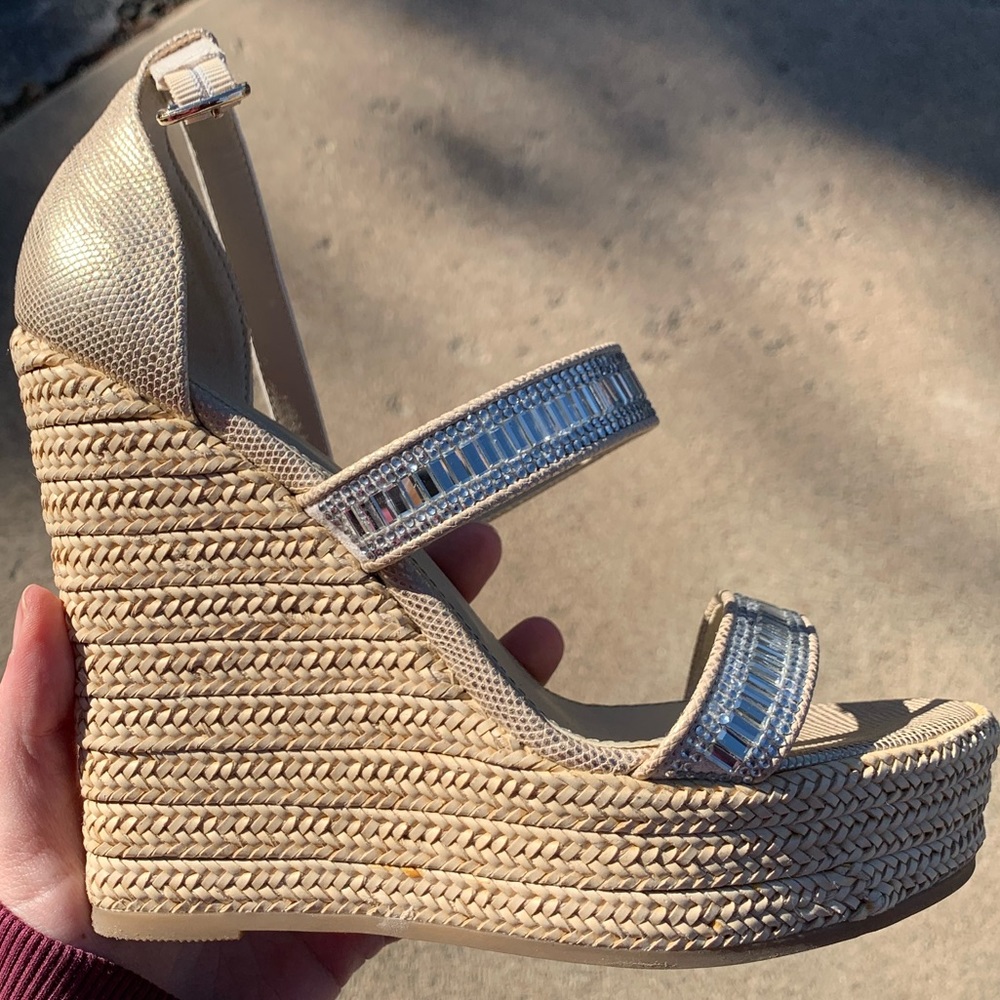 Jeweled Strappy Wedge Sandal